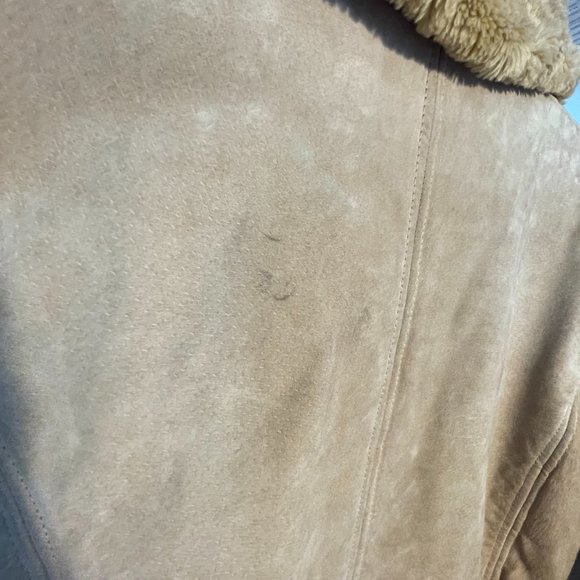 Rampage Suede Leather Faux Shearling Fur Lined Camel Tan Jacket - Picture 7 of 7